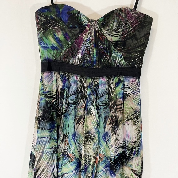 BCBMax Azria Tae Midnight Palm Print Silk Evening Gown Flowy Size 08 - Picture 5 of 13